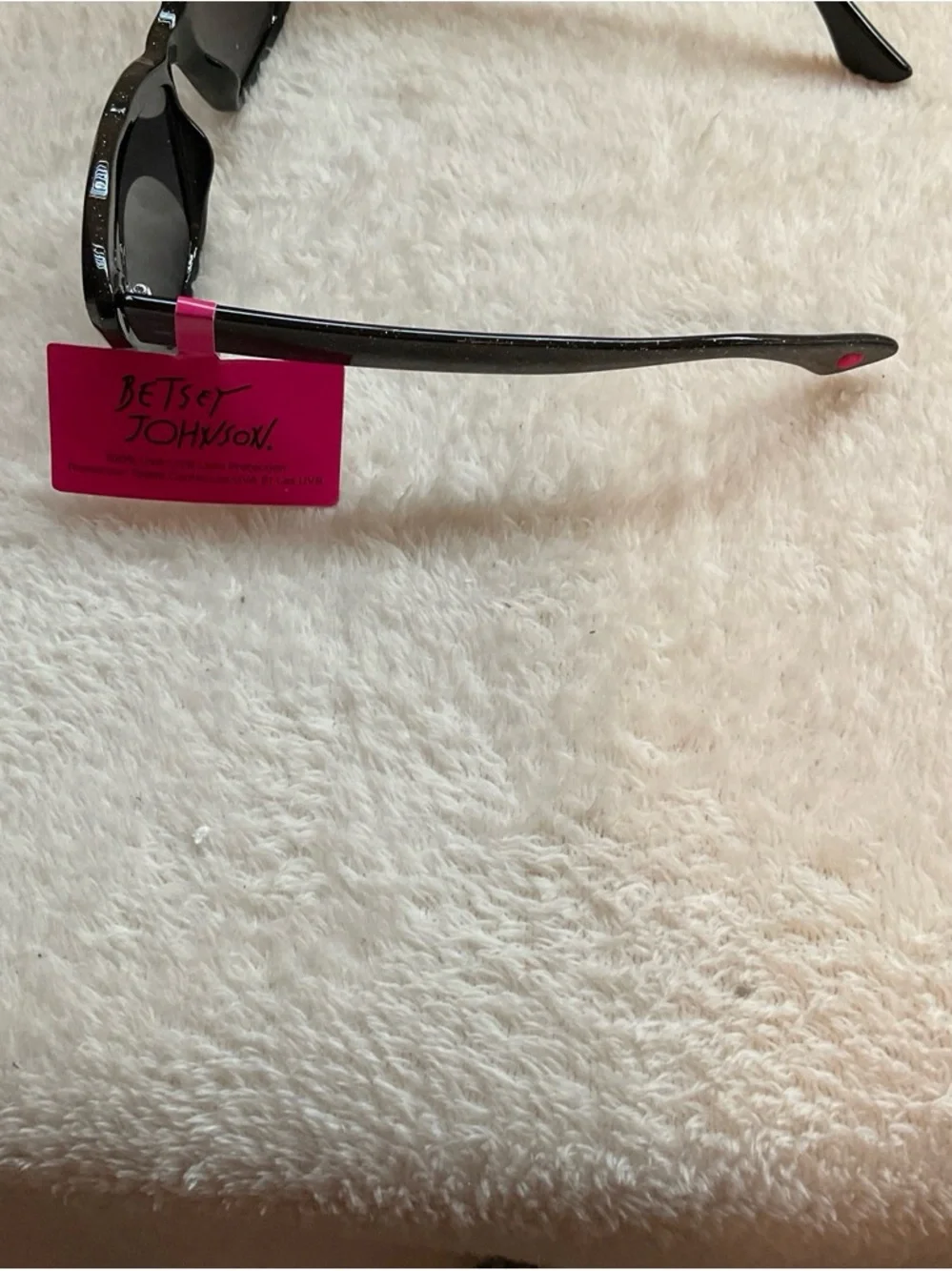 Betsey Johnson Black Cat-Eye Sunglasses with Pink Heart Accents
